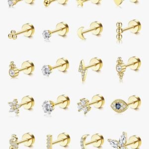 BESTEEL 20PCS Small Hypoallergenic Flat Back Stud Earrings