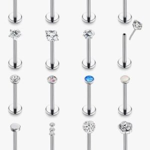16PCS 16G 18G 20G Stainless Steel Threadless Push in Earrings