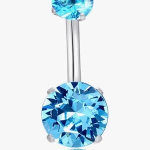 HQLA 14G Belly Button Rings Surgical Stainless Steel Round Cubic Zirconia Navel Barbell Stud Body Piercing