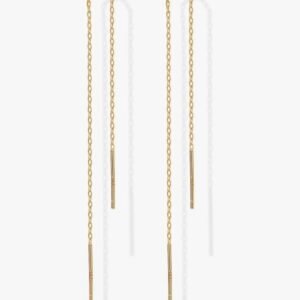 PAVOI 14K Gold Plated 925 Sterling Silver Post Threader Earrings for Women - Minimalist Gold Chain Earrings Double Piercings - Dangle Twist Wavy