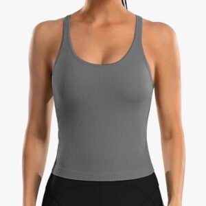 ATTRACO Women Ribbed Workout Crop Tops with Built in Bra